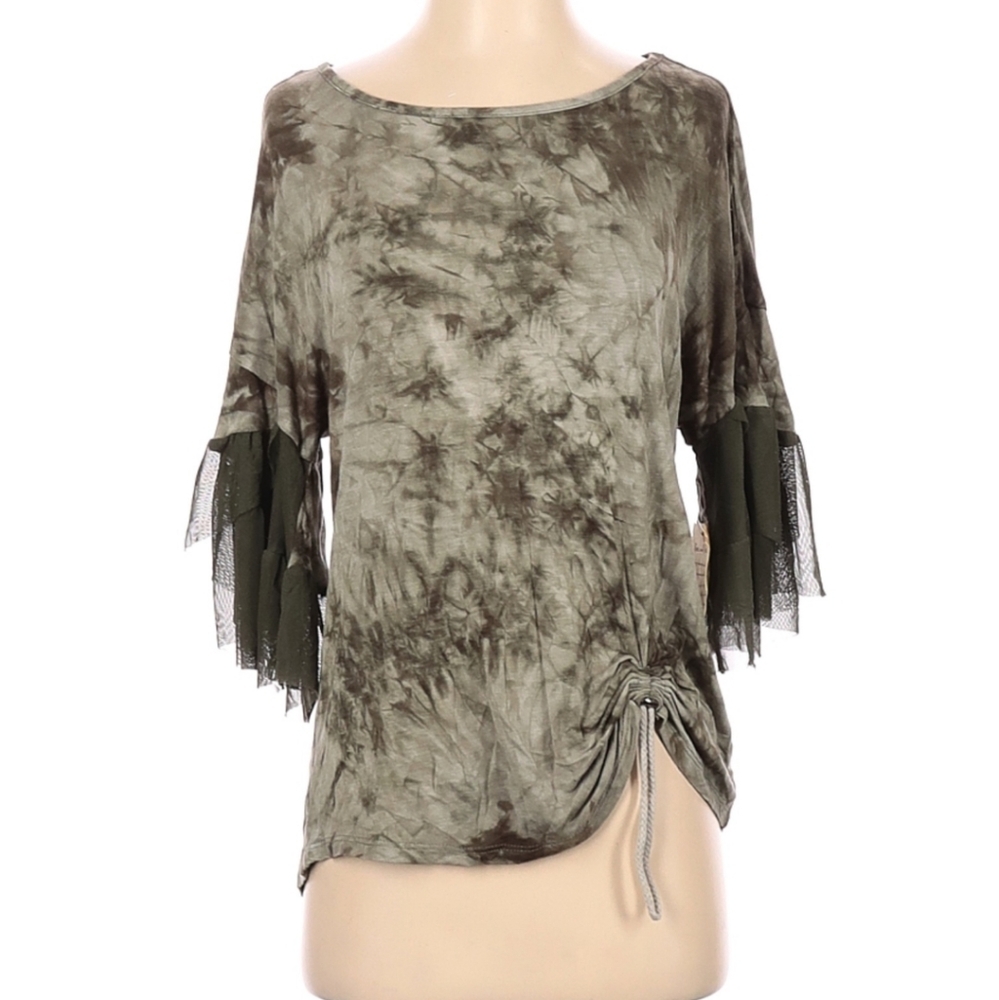 Safari water print tie dye,mesh fringed bell sleeves boho bohemian cottagecore